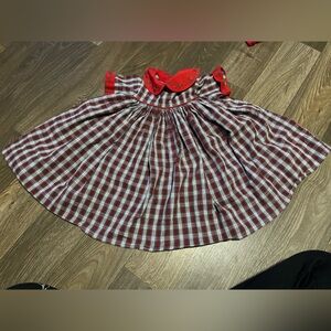 Strasburg Red and White Plaid Dress with Floral Embroidery